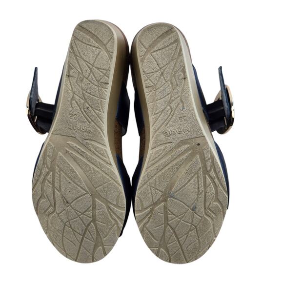 Naot Magic Sandals Womens 7 7.5 38 Wedge heel Slip On Metallic Blue Leather Gold - Picture 9 of 12